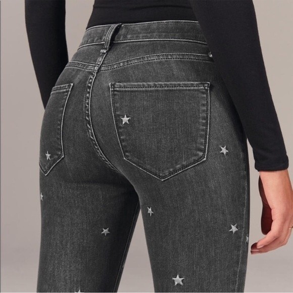 Abercrombie & Fitch Star Mid-Rise Super Skinny Black Ankle Jeans, Size 25 - Picture 3 of 14